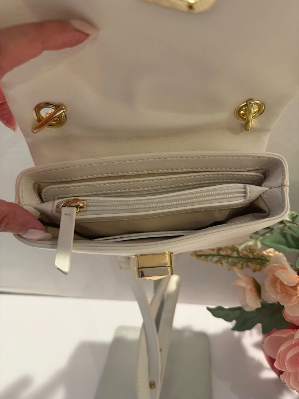 New INC Elegant White Pearl-Handle Vegan Crossbody Bag